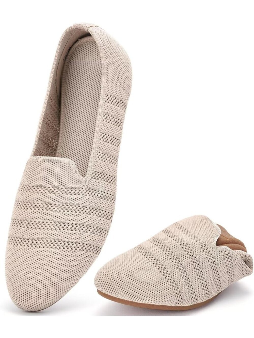 Women's Camel 1 Ballet Flat Knit Round Toe Textile Slip On Walking Shoes